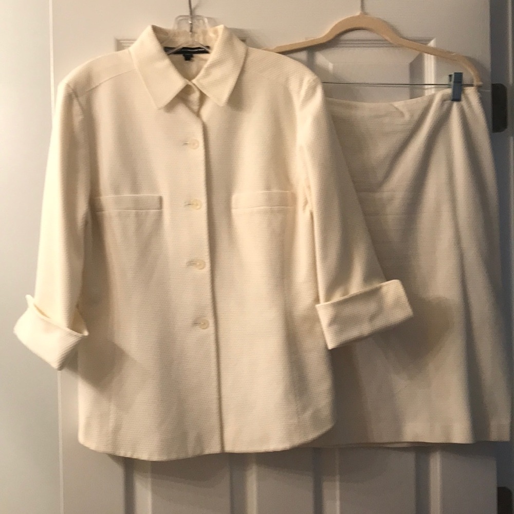 Linda Allard Off-White Pique Cotton Skirt Suit
